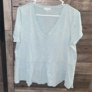 XL Light Blue/Green/Teal Women’s Tiered Short Sleeve V-neck Top